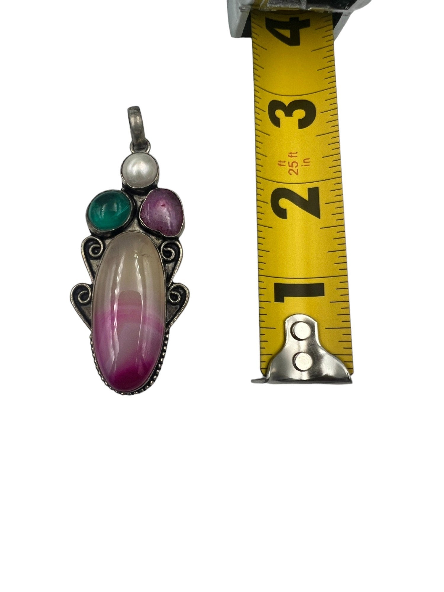 Vintage Sterling Silver Pendant with 2 gemstones and pearl