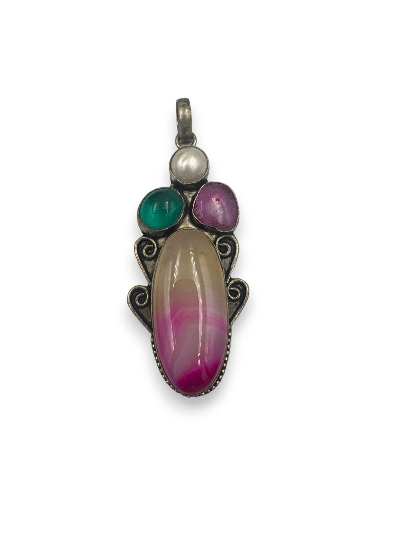 Vintage Sterling Silver Pendant with 2 gemstones and pearl