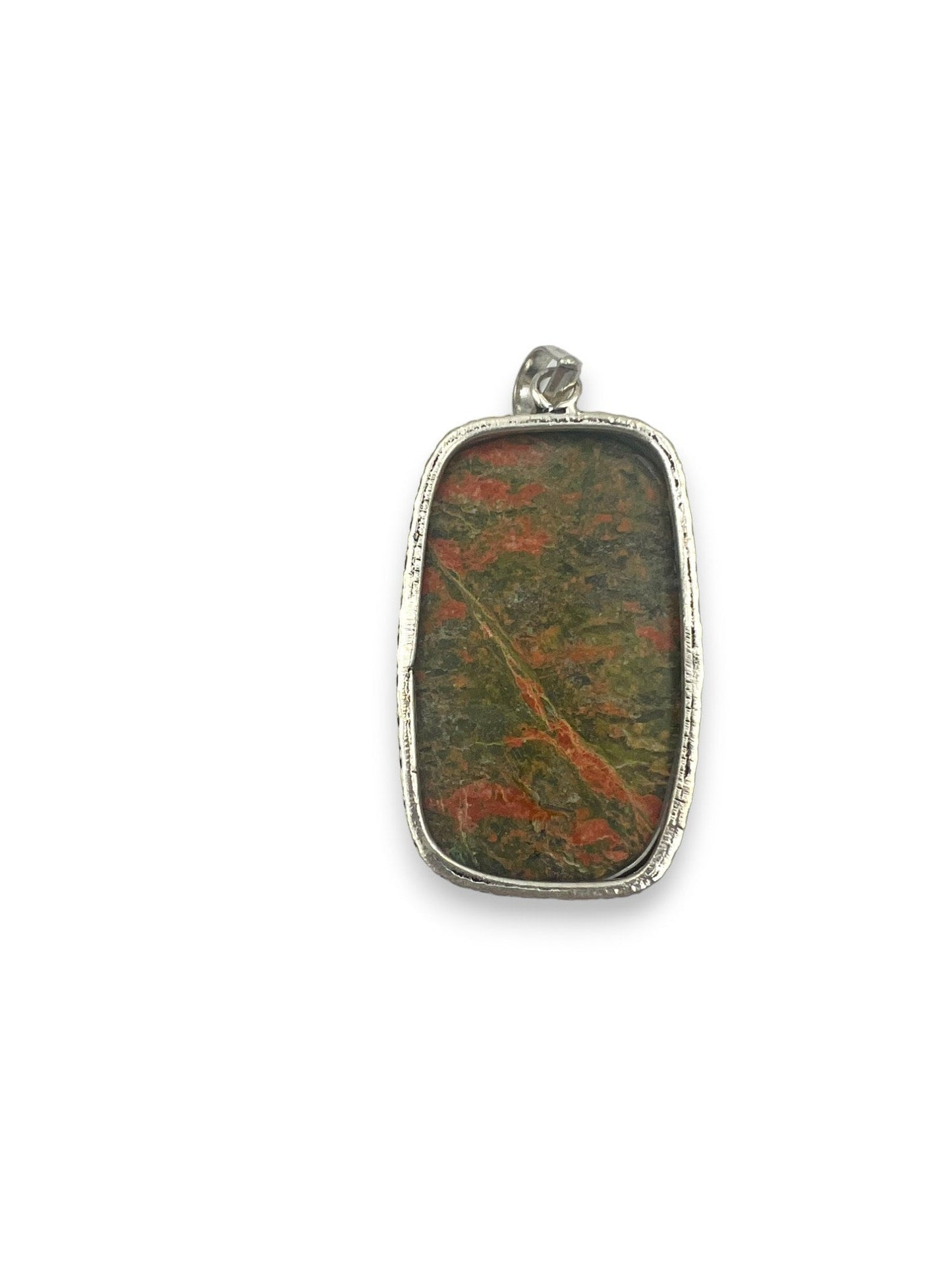 Vintage Sterling Silver Pendant with Red and Green Unakite Gemstone