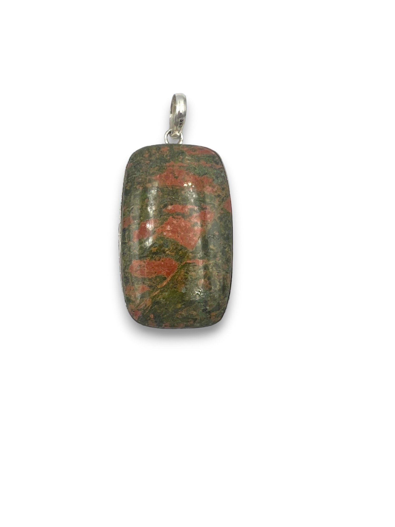 Vintage Sterling Silver Pendant with Red and Green Unakite Gemstone