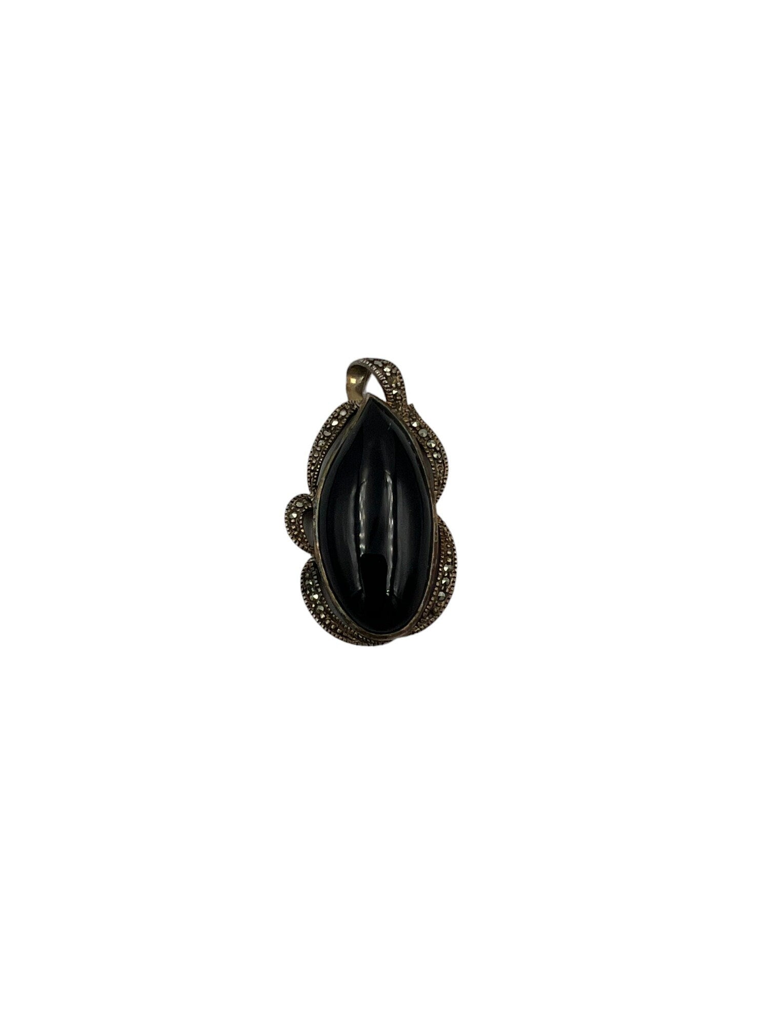 Vintage Art Deco Style Sterling Silver and Obsidian Pendant