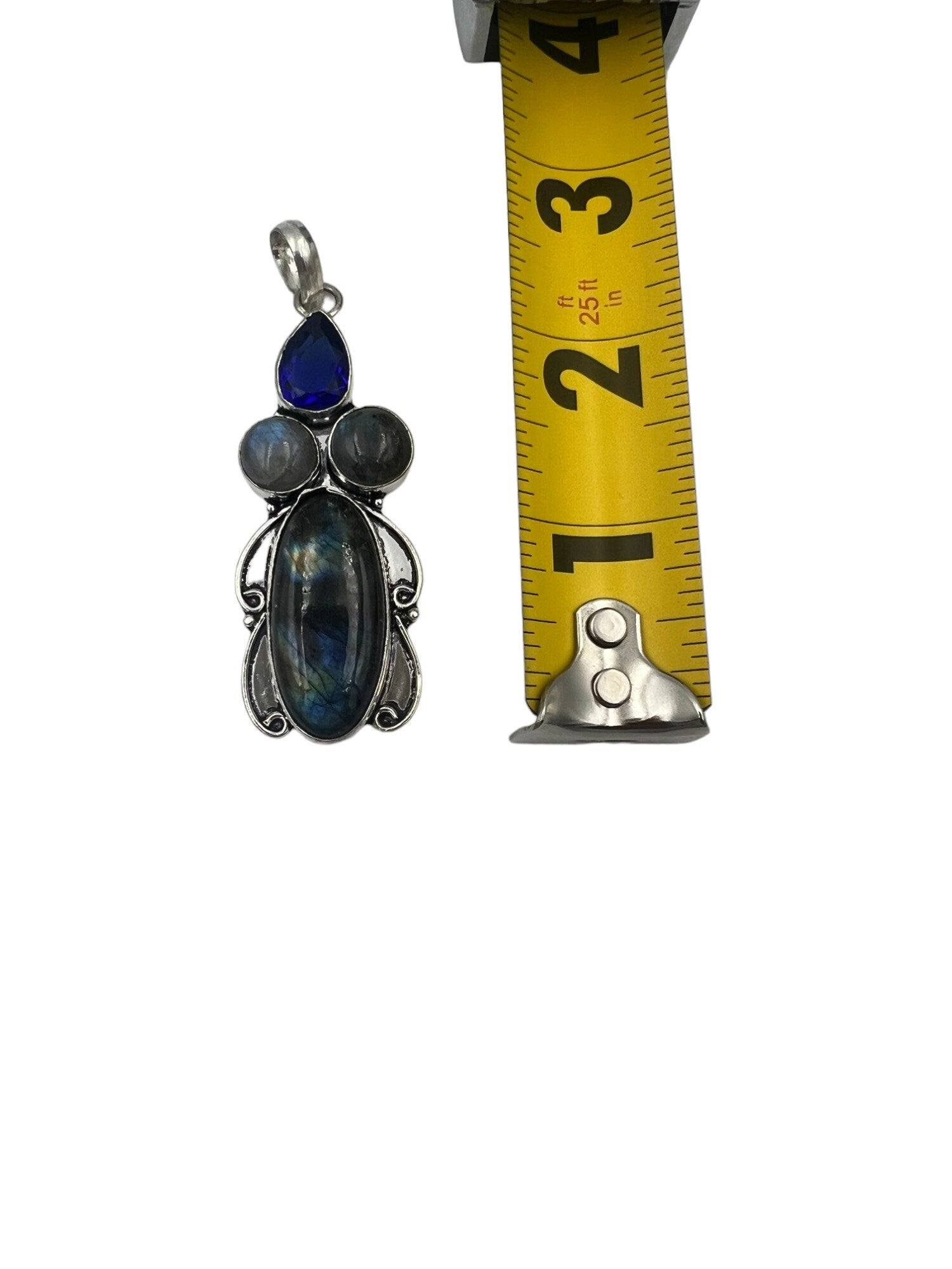 Vintage Sterling Silver Laborite and Blue Moon Stone Pendant