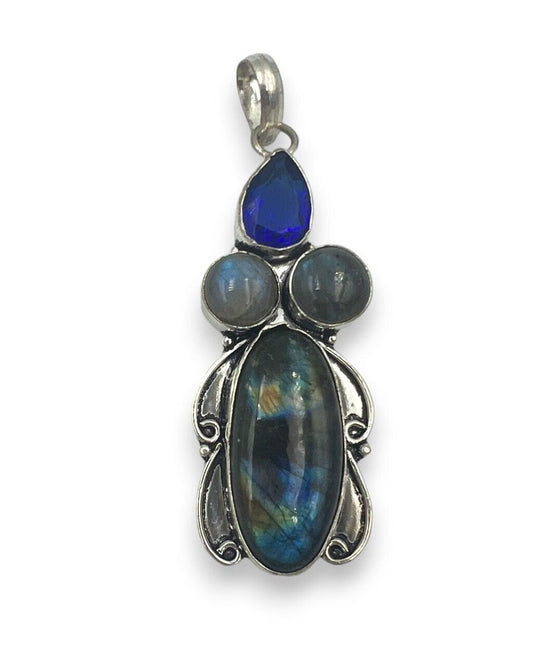 Vintage Sterling Silver Laborite and Blue Moon Stone Pendant