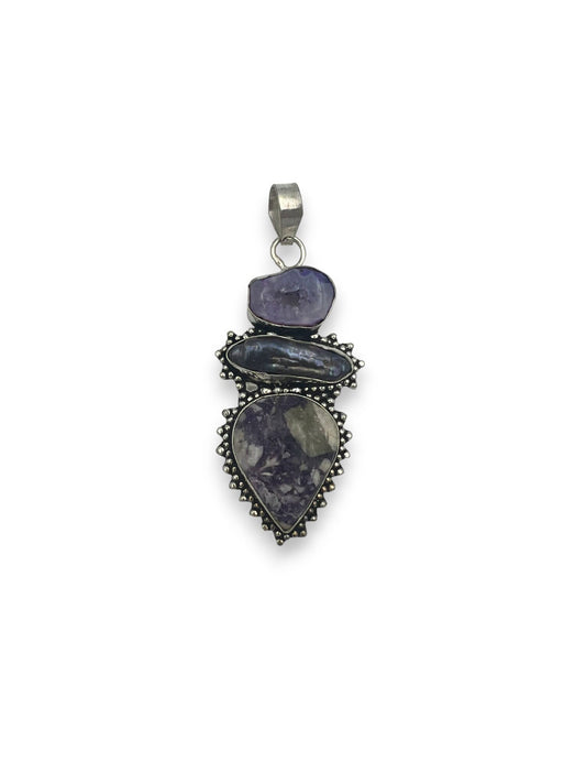 Vintage Sterling Silver Amythyst and Geode Pendant