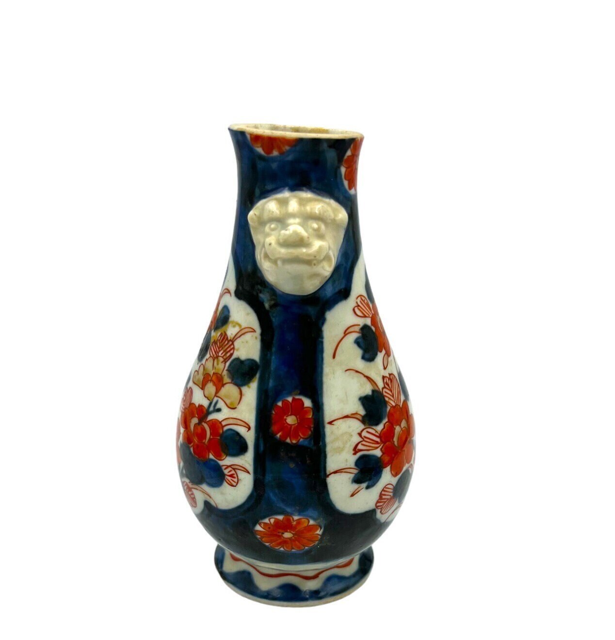 Vintage Chinese Ceramic Vase with Flowers and Dragons Head