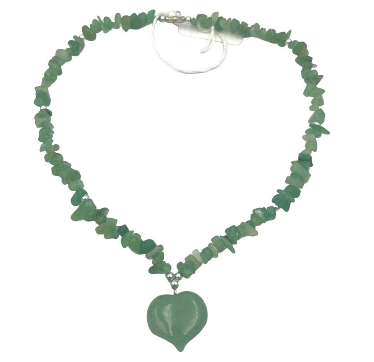 Vintage Jade Beaded Necklace with Heart Charm