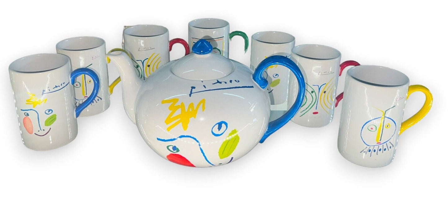 Vintage Picasso 9pc Tea Kettle and Cup Set