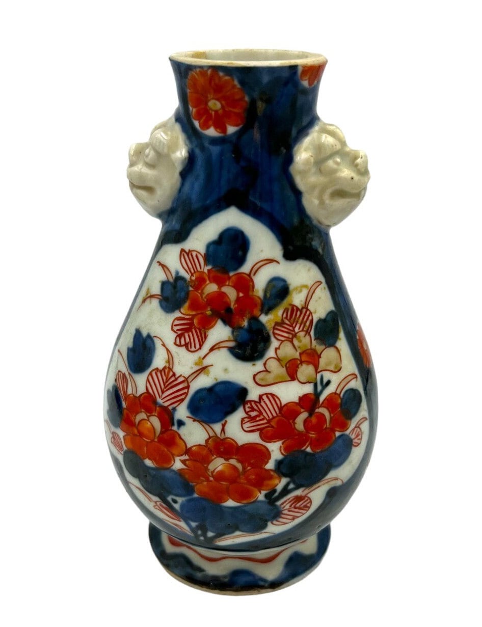 Vintage Chinese Ceramic Vase with Flowers and Dragons Head