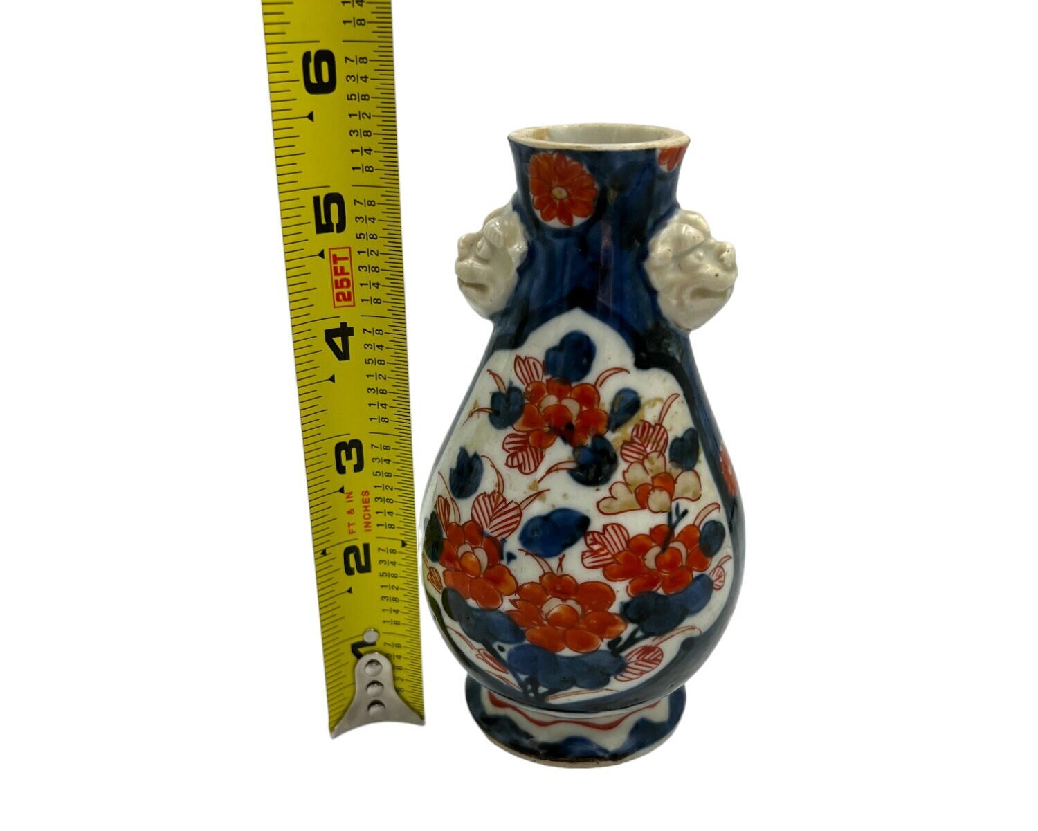 Vintage Chinese Ceramic Vase with Flowers and Dragons Head