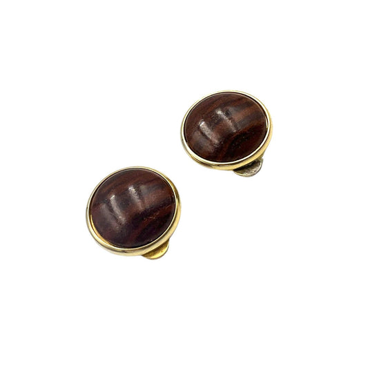 Vintage Wood and Metal Clip on Earrings