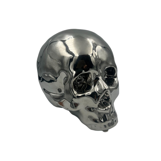 Vintage Decorative Chrome Dipped Porcelain Skull