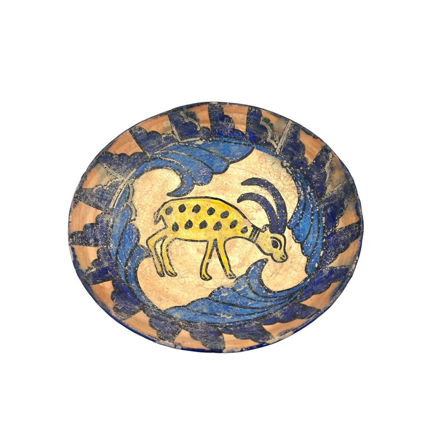 Antique African Artifact Bowl with Antelope Depiction