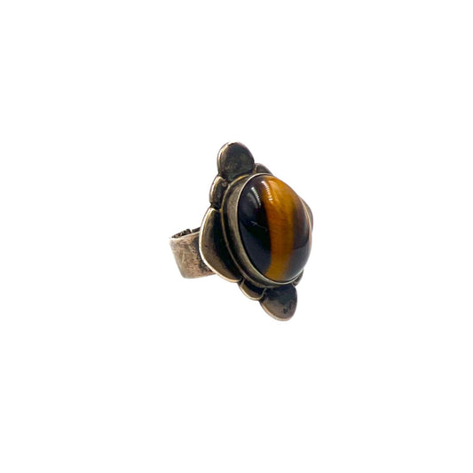 Vintage German Silver and Tiger's Eye Ring (Size: Women's 8)