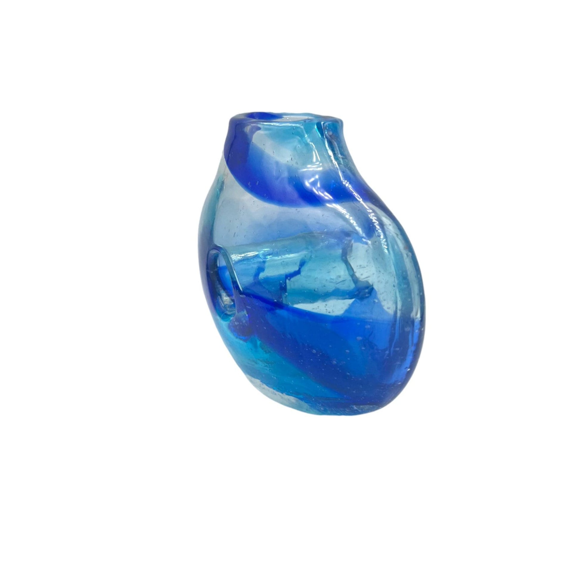 Vintage Blanko Blue Donut Style Hand Blown Glass Vase