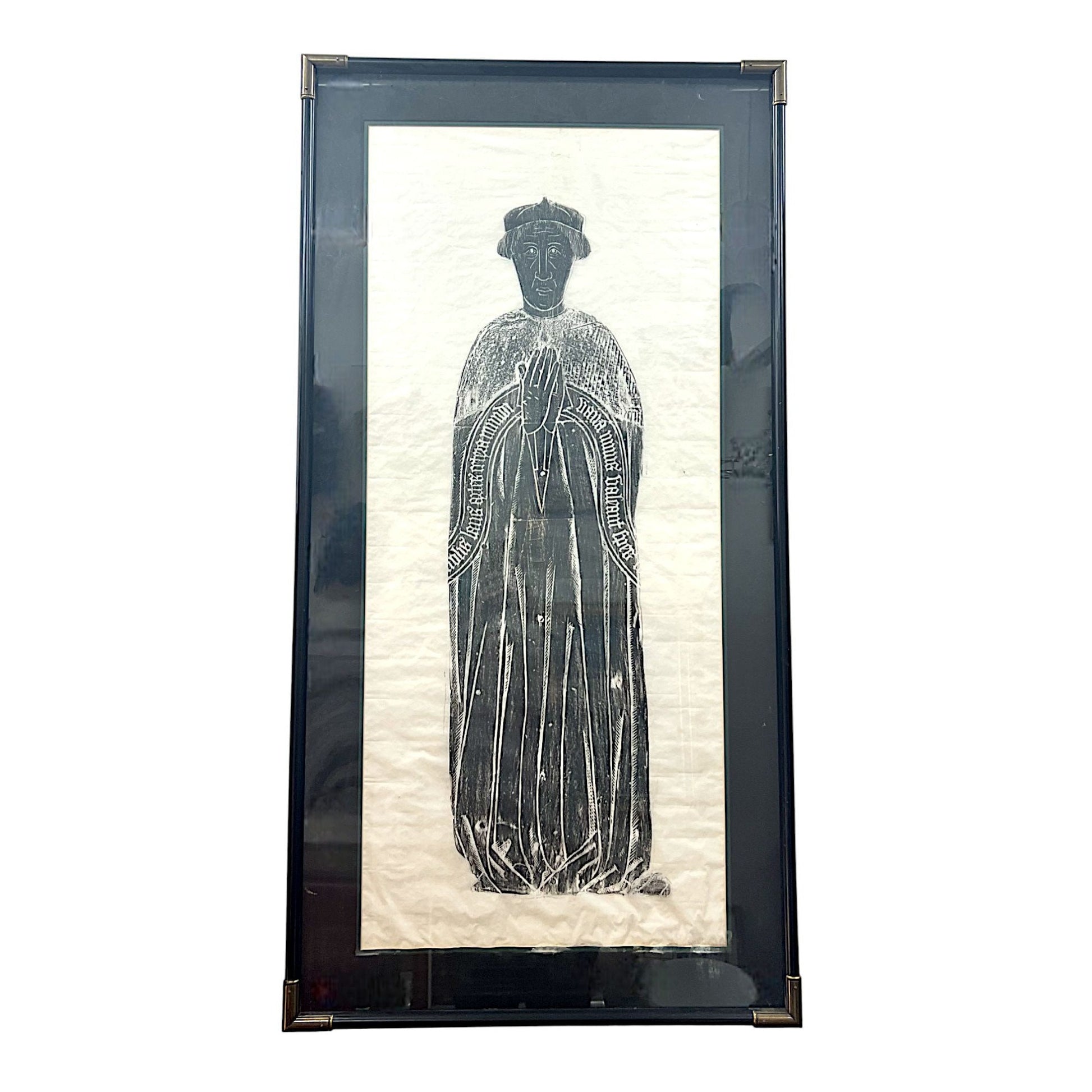 Antique Framed Tombstomb Rubbing of Bishop