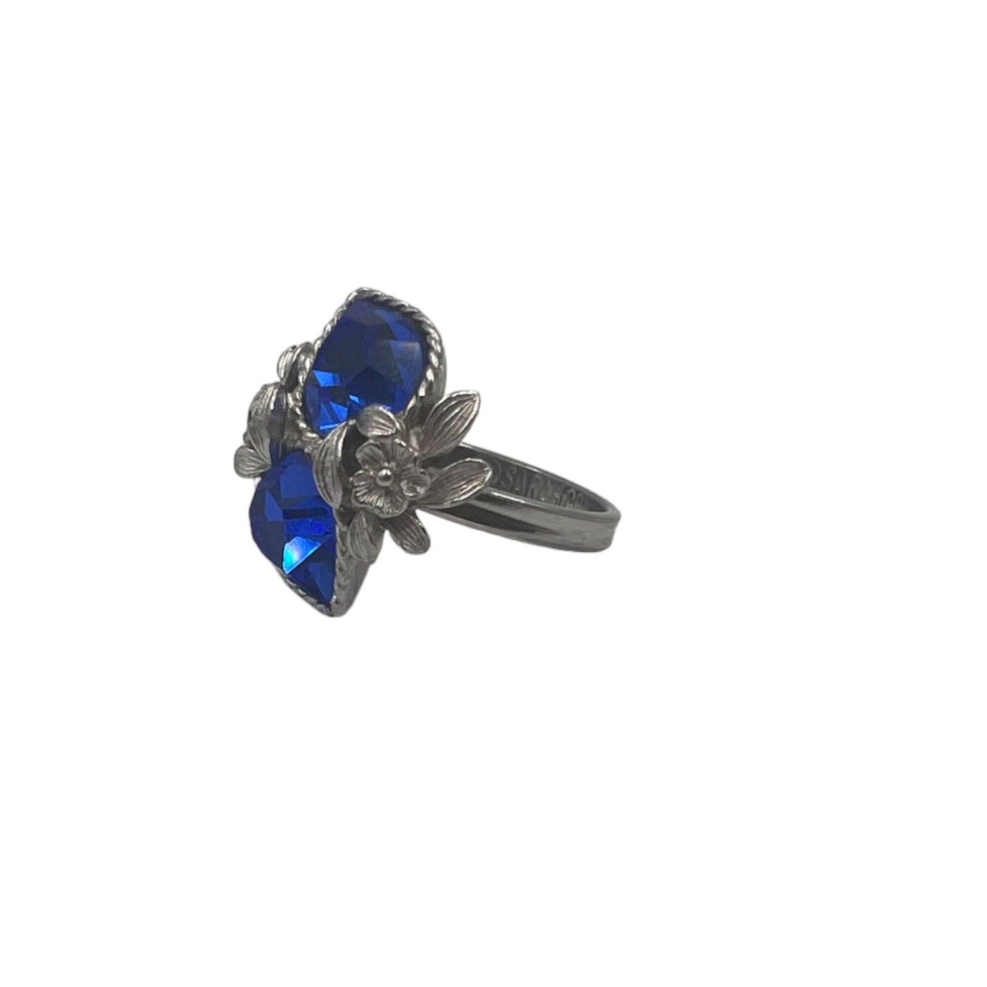 Vintage Sarahcov Adjustable Silver and Costume Sapphire Ring (SZ 7)