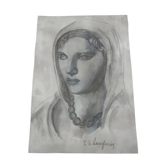 TAMARA DE LEMPICKA Signed Original Water and Graphite Madonna