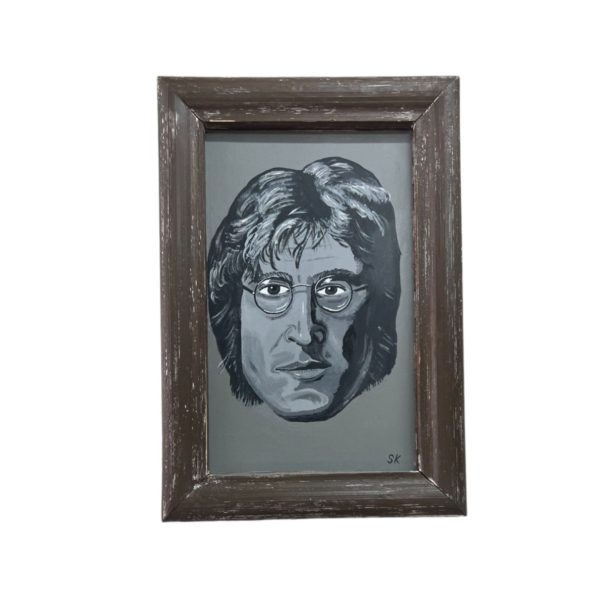 Vintage Portrait of John Lennon Framed and Signed by Artist Shawn Killacky