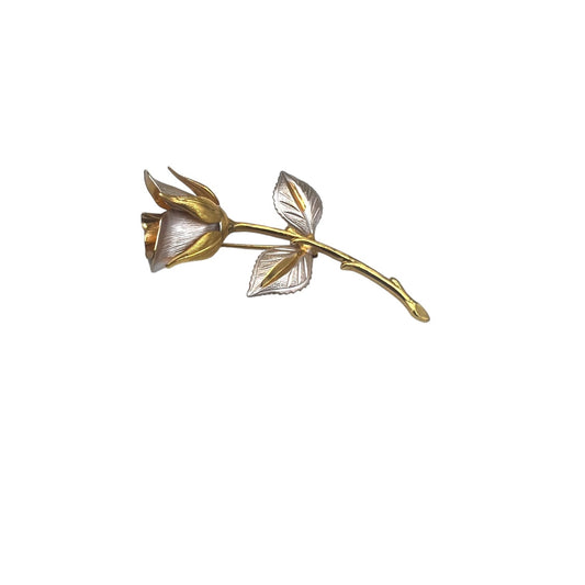 Vintage Gold and Rose Gold Rose Stem Brooch Pin