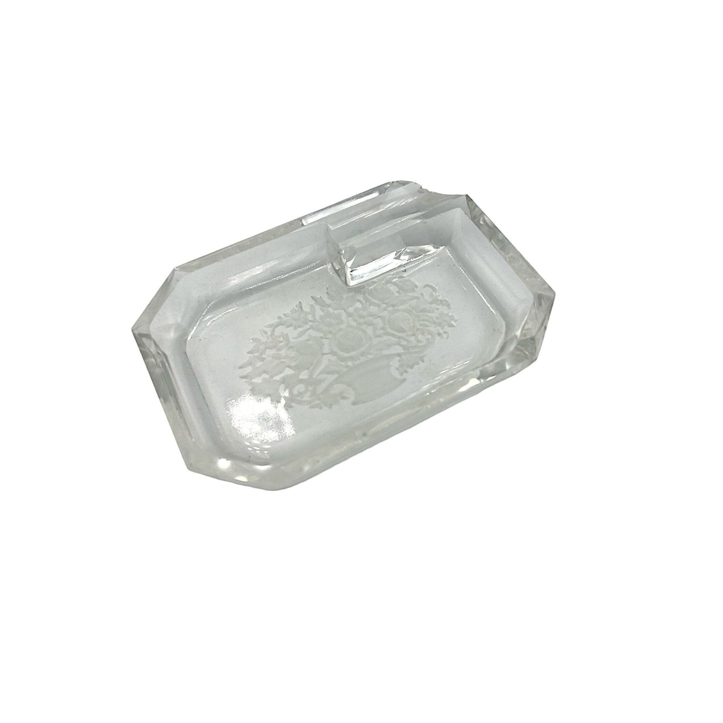 Vintage Crystal Ashtray with Hand Cut Floral Accents