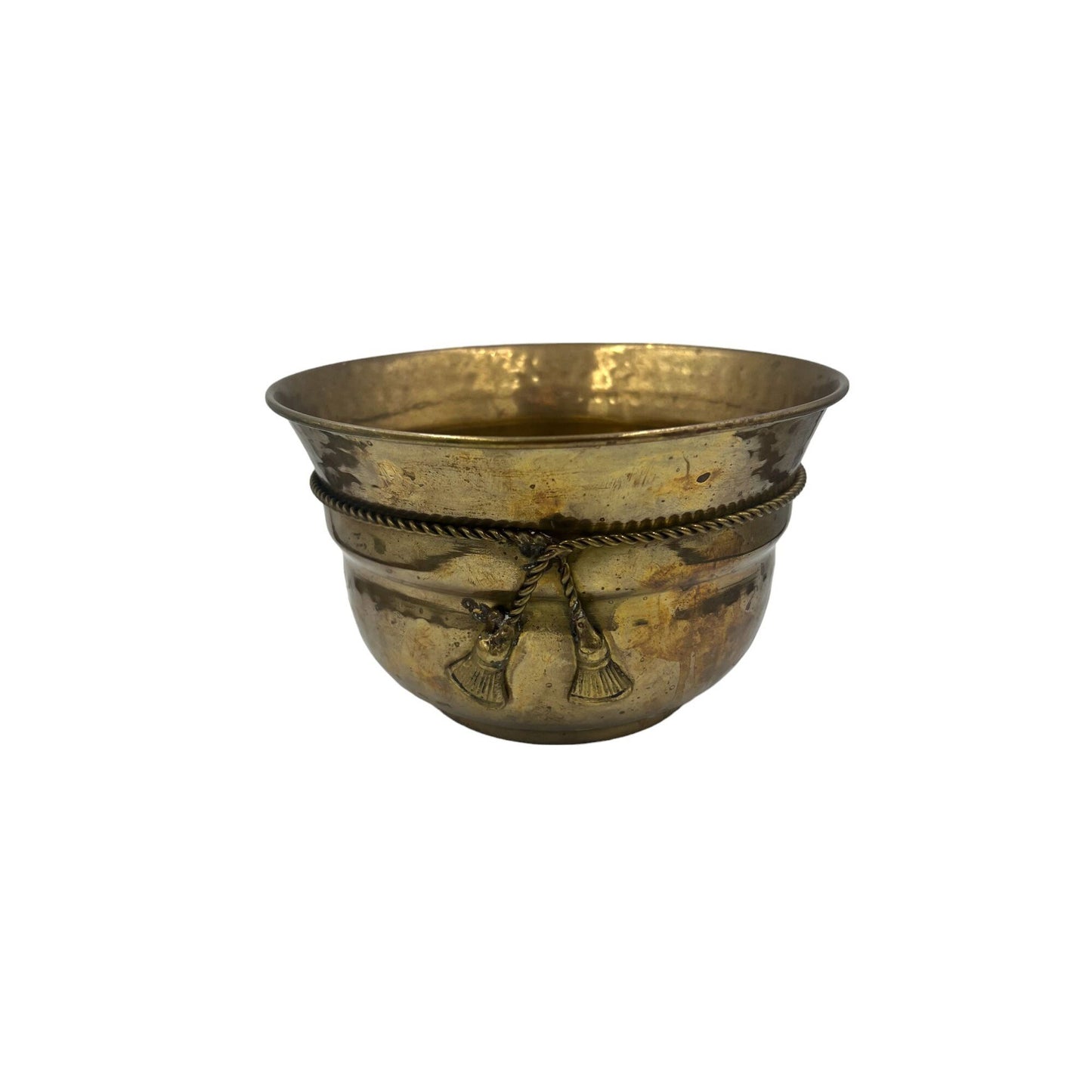 Antique Hammered Brass Bowl with Rope Detail