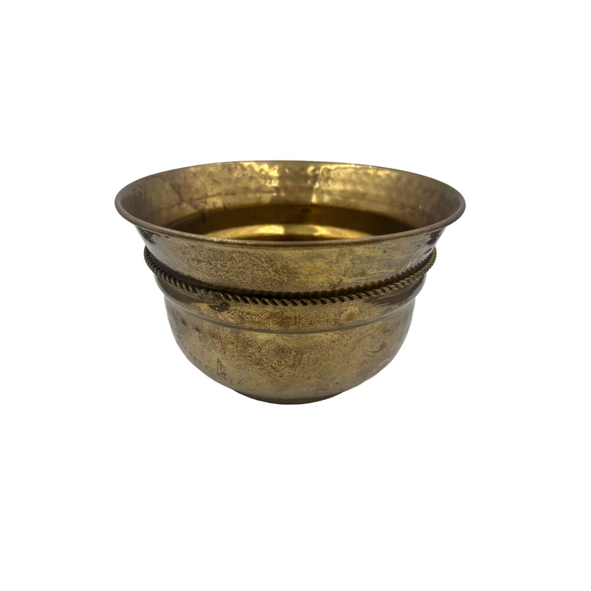 Antique Hammered Brass Bowl with Rope Detail