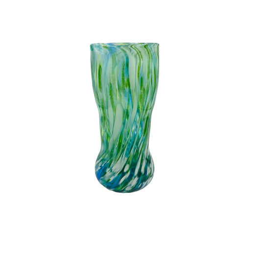 Vintage Hand Blown Blue and Green Abstract Vase