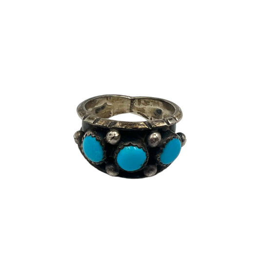 Vintage Sterling Silver and Turquoise Ring (Size: Women's 8.5)