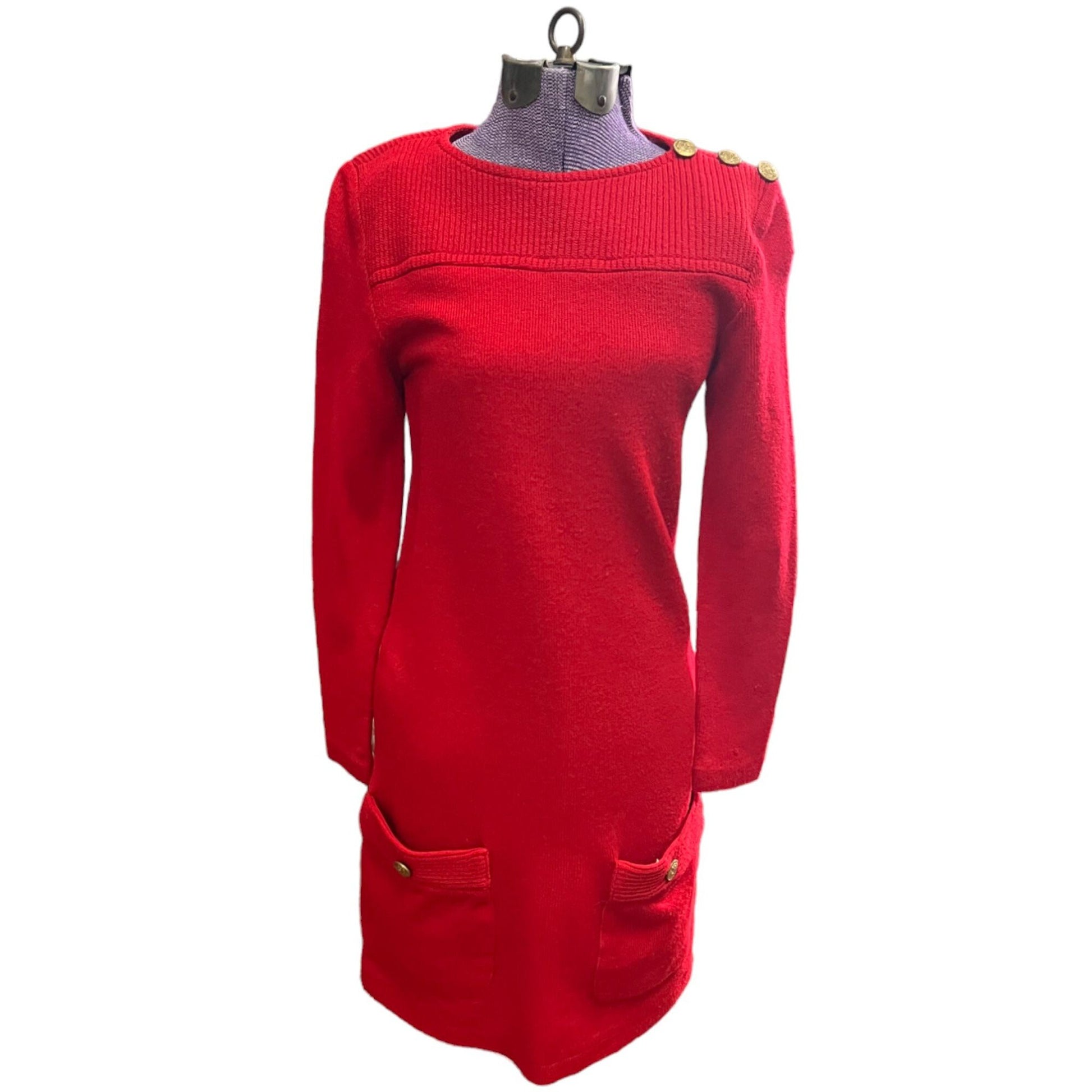 Vintage Red Knit Mod Mini Dress with Button Detail By Jackie Taub