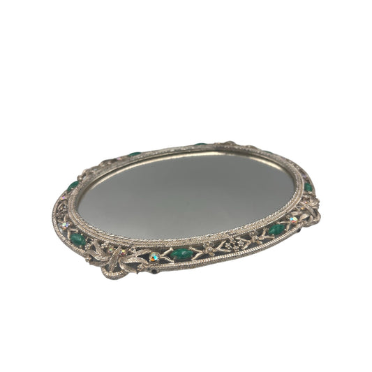 Vintage Footed Jeweled Ornate Vanity Mirror