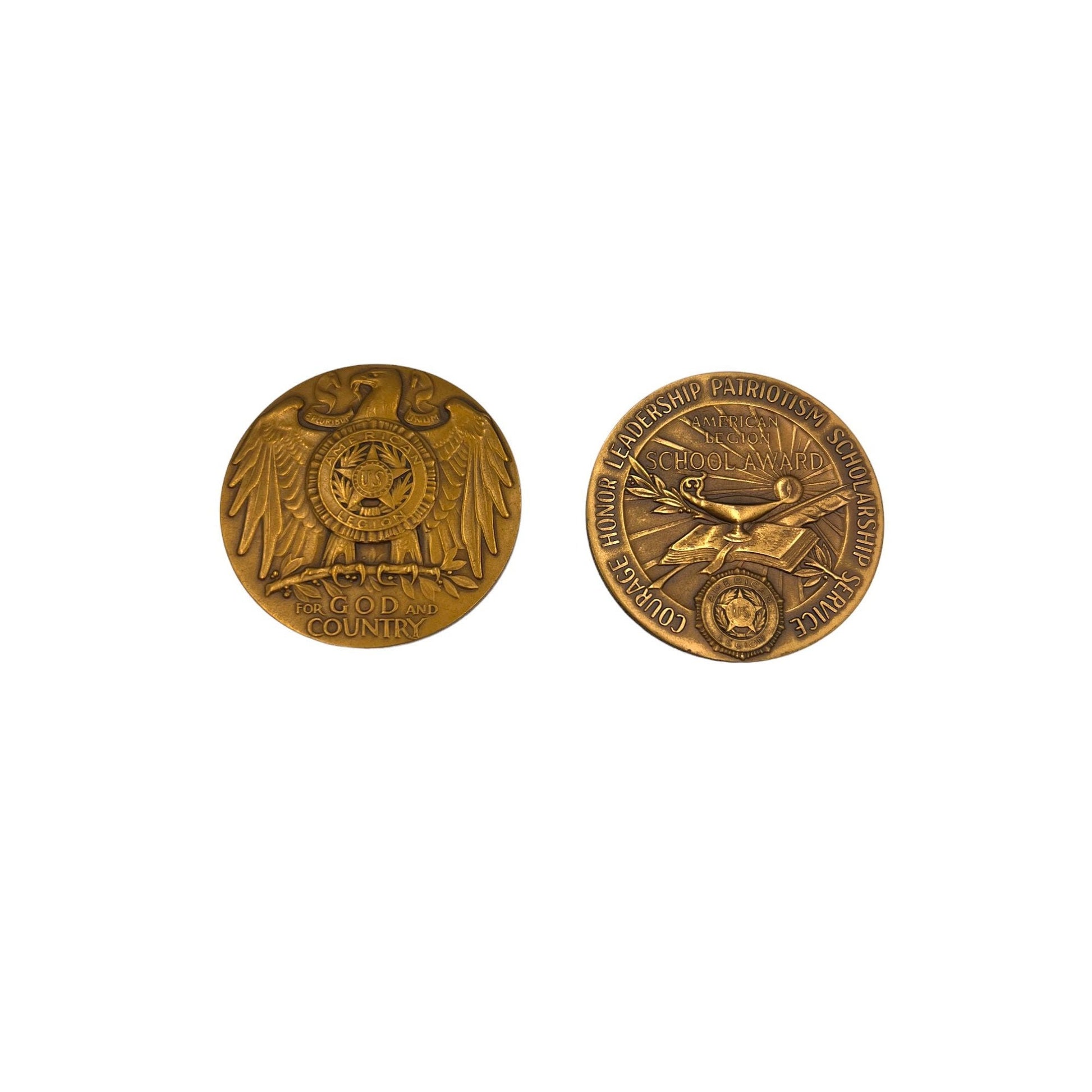 Pair Vintage American Legion For God and Country Large Coins