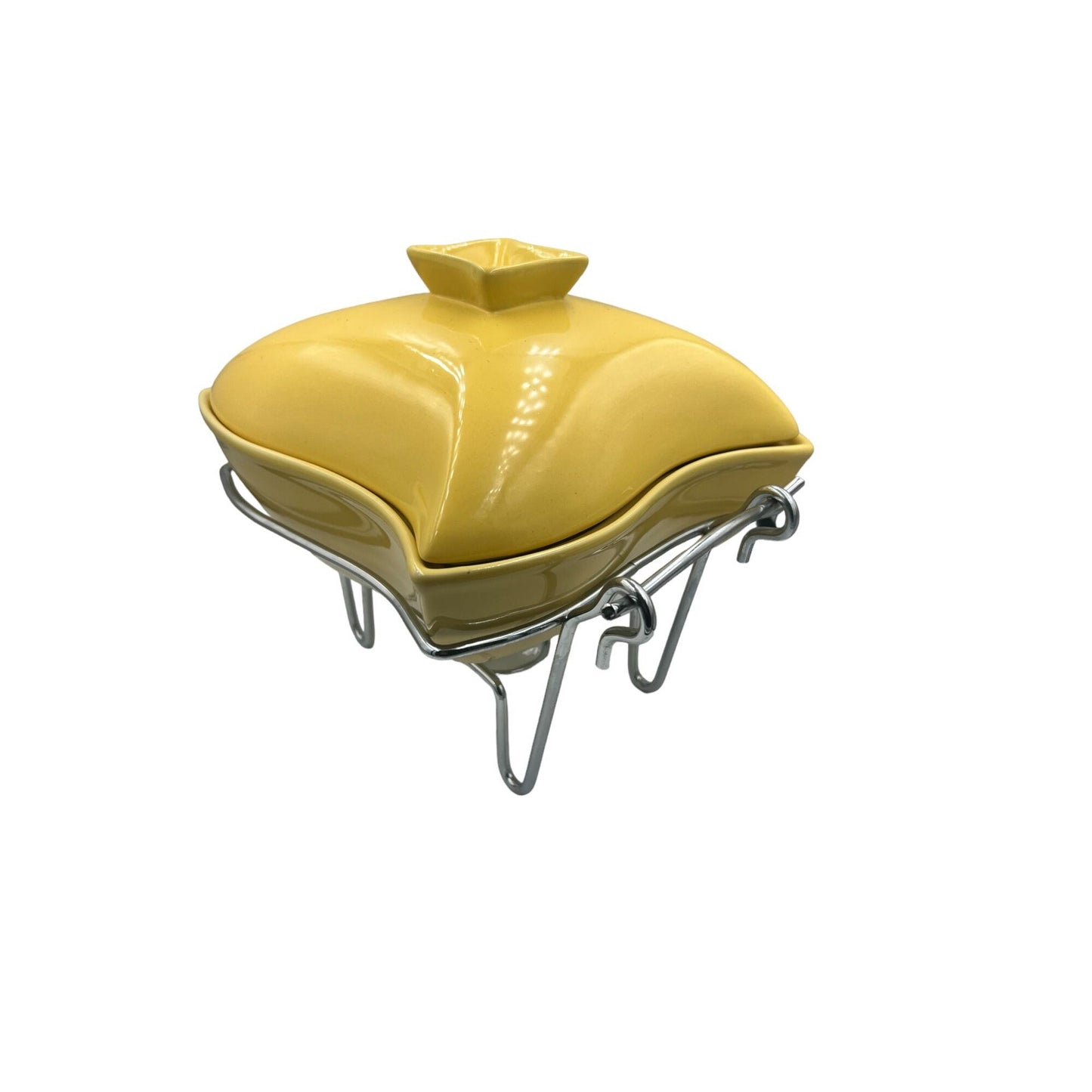 Midcentury Modern Canary Yellow Chafing Dish with Metal Stand