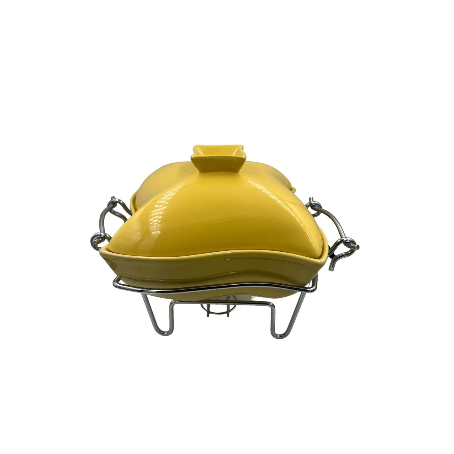 Midcentury Modern Canary Yellow Chafing Dish with Metal Stand