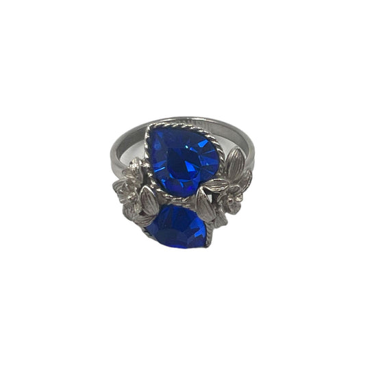 Vintage Sarahcov Adjustable Silver and Costume Sapphire Ring (SZ 7)