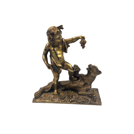 Vintage Brass Greek Cherub Feeding Lion Figurine