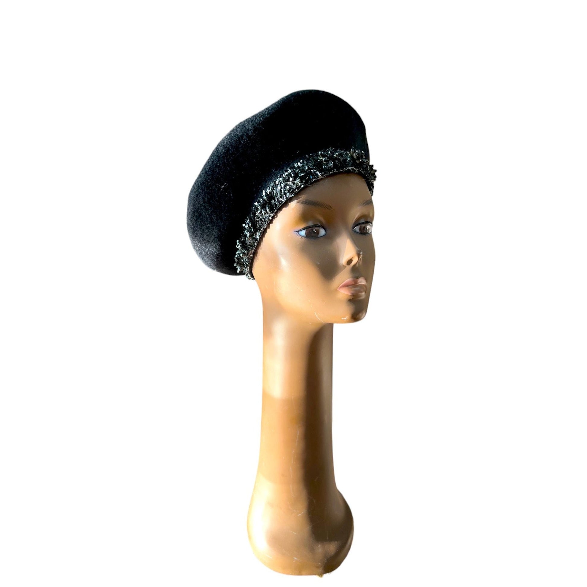 Vintage Rhinestone Black Beret