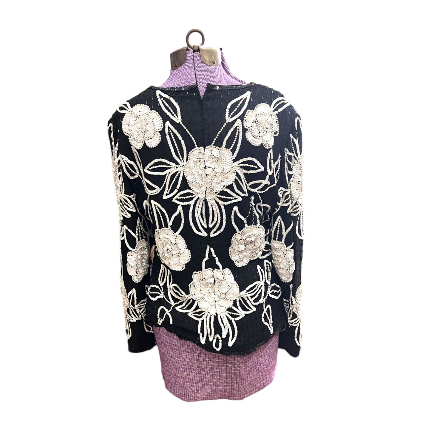 Vintage Long Sleeve Embroidered and Sequined Top by Leslie Fay