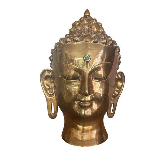 Large Hammered Brass Buddha Head with Gemstone