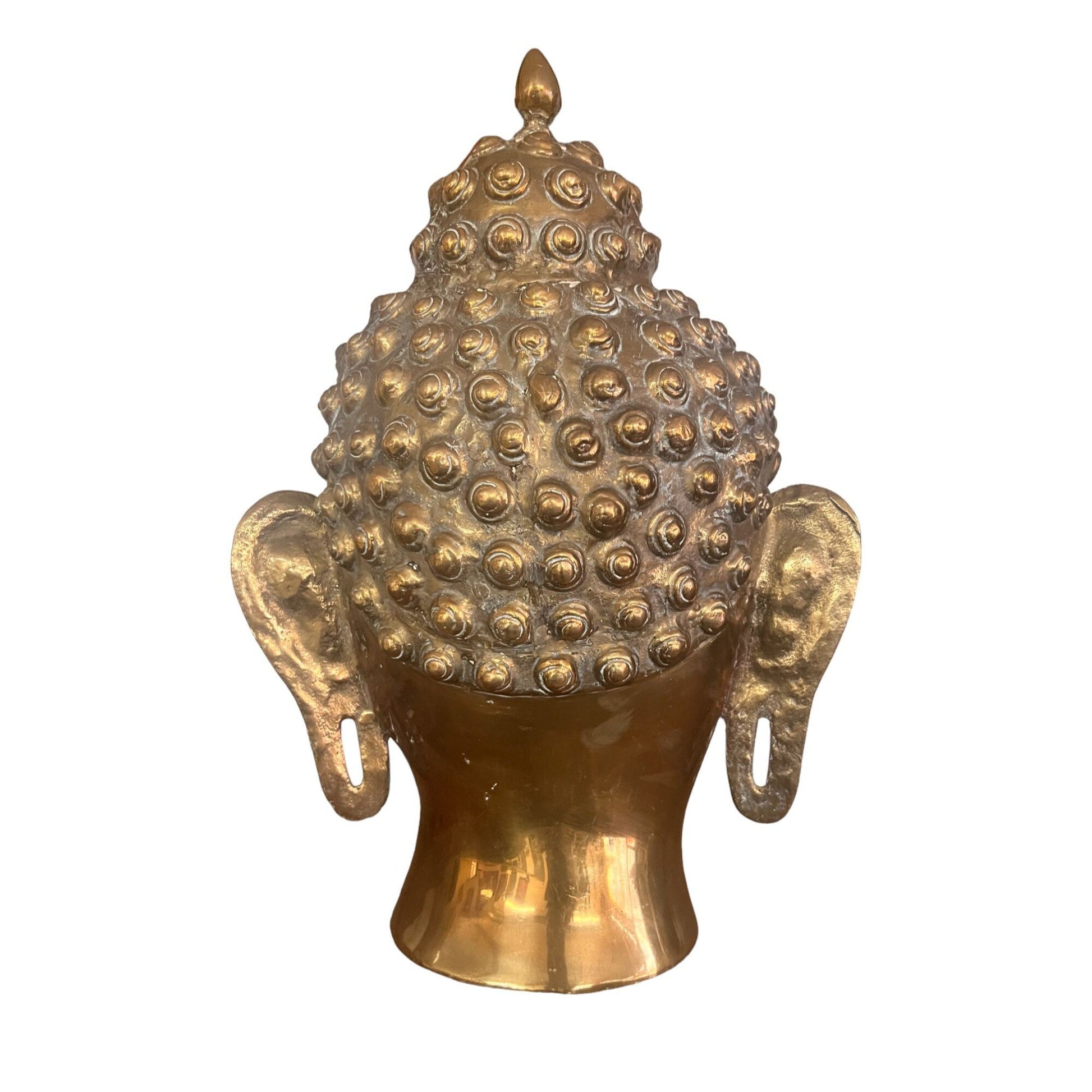 Large Hammered Brass Buddha Head with Gemstone