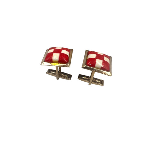 Vintage Hand painted Checkered Red and White Cufflinks