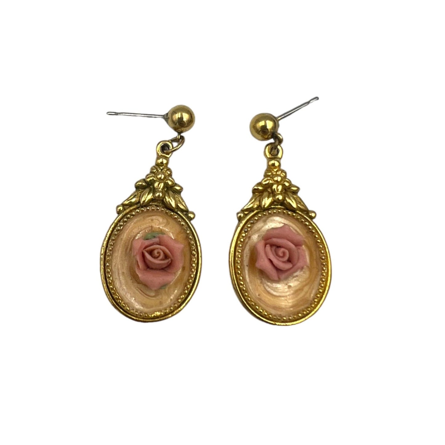 Vintage Ornate Rose Drop Earrings