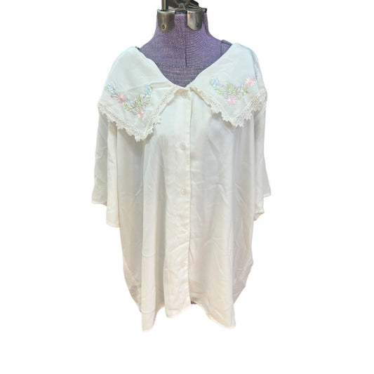 Vintage JP Women's XL Floral Embroidered Short Sleeve Blouse