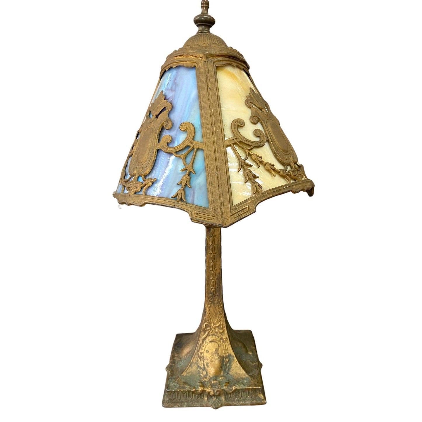 Vintage Art Nouveau Style Lamp Stained Glass and Bronze (Works)