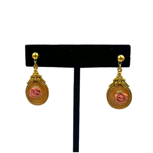 Vintage Ornate Rose Drop Earrings