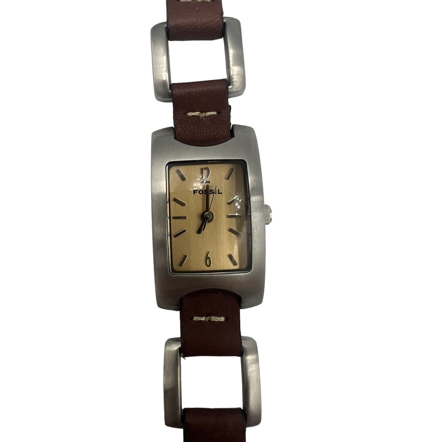 Fossil Cognac Brown Leather and Steel Link Women's Wrist Watch