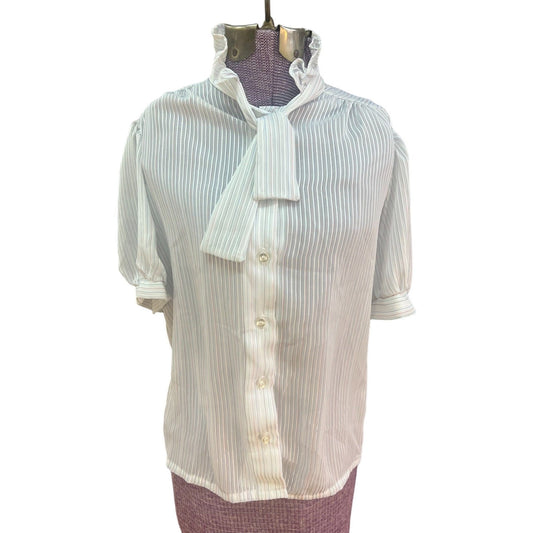 Vintage Striped Short Sleeve Blouse SZ 6 Petite with Bow by C, Mon