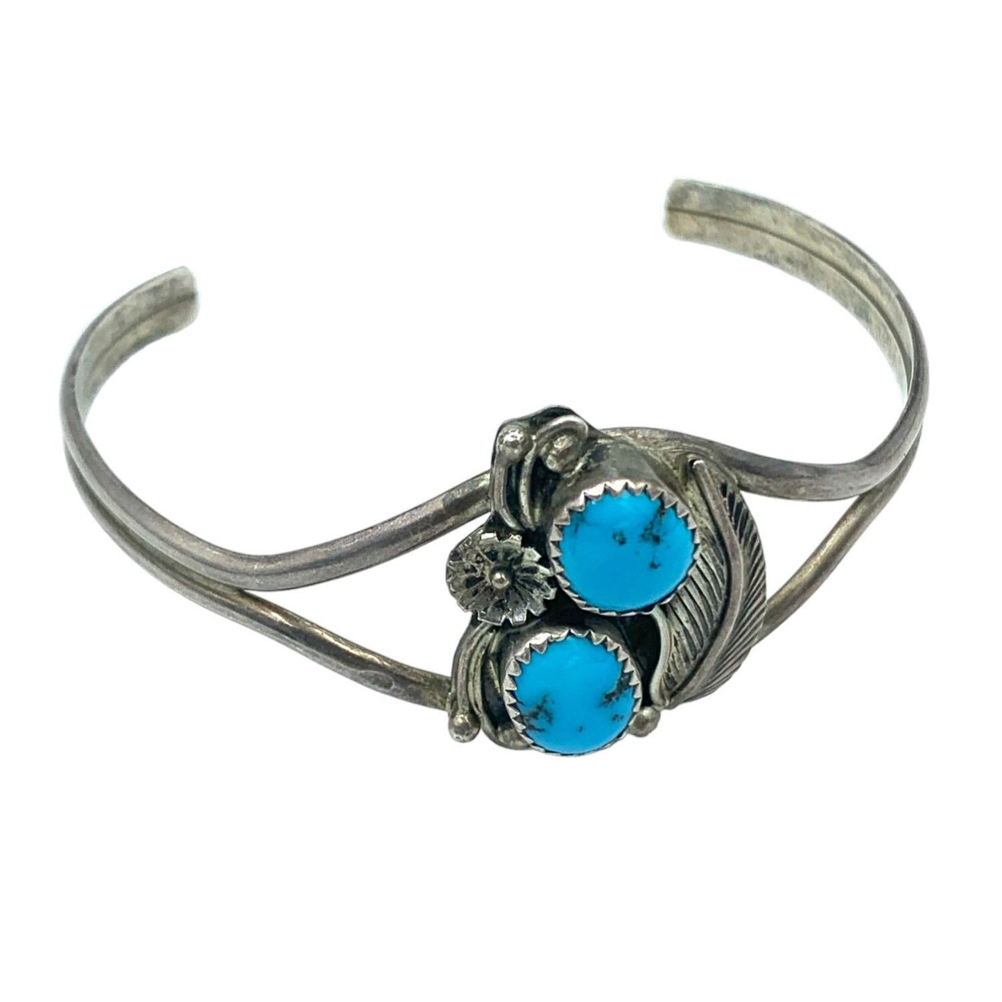 Vintage Sterling Silver Cuff Bracelet with 2 Turquoise Gemstones