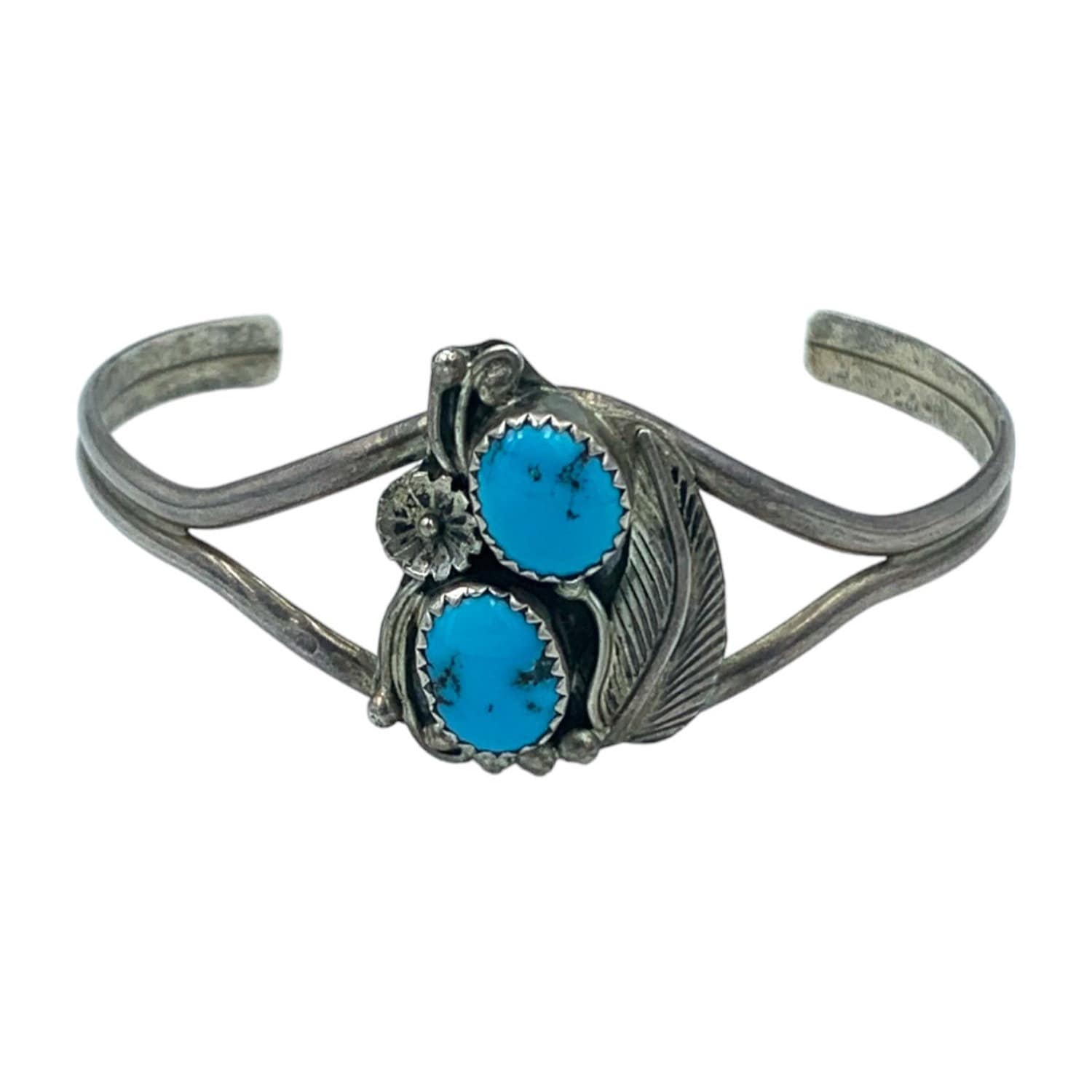 Vintage Sterling Silver Cuff Bracelet with 2 Turquoise Gemstones