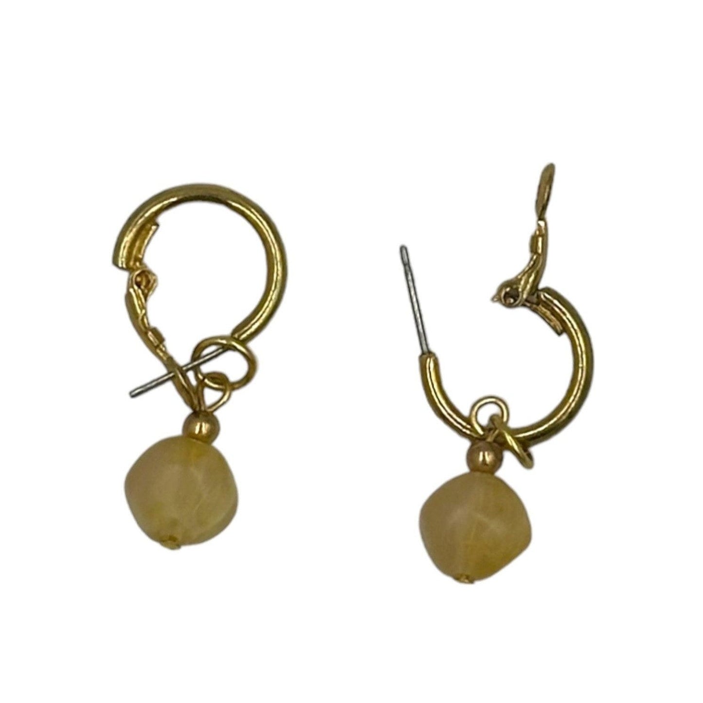 Vintage Gold Hoop Earrings With Yellow Bead