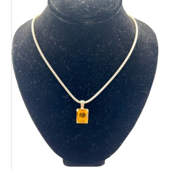 Vintage Madeira Citrine Necklace with Sterling Silver Chain